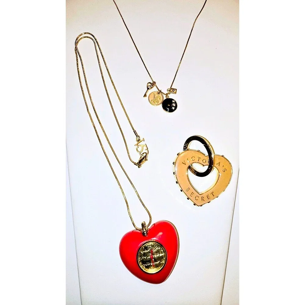 5pc VICTORIA SECRET COLLECTION KEYCHAIN Heart NECKLACE TRAVEL MIRROR BRAND NEW